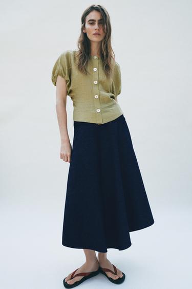 PUFF SLEEVE LINEN BLEND TOP - washed green by Zara