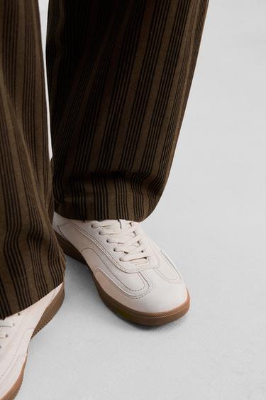 LEATHER TRAINERS WITH CONTRAST SOLE - Bone White by Zara