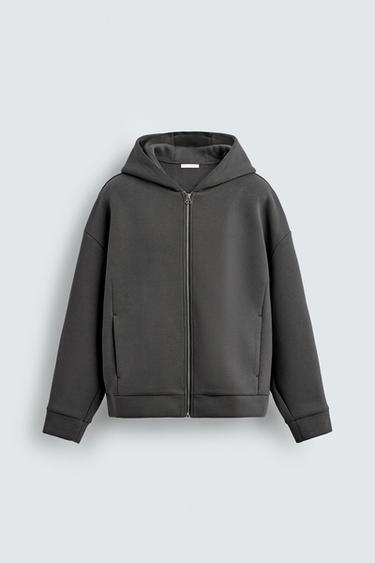NEOPRENE-EFFECT PLEATED HOODIE - Blue / Grey by Zara