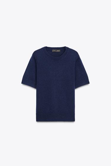 100% WOOL SHORT SLEEVE JUMPER - Blue / Navy by Zara