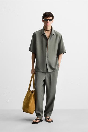 100% LINEN TROUSERS - Green / Blue by Zara