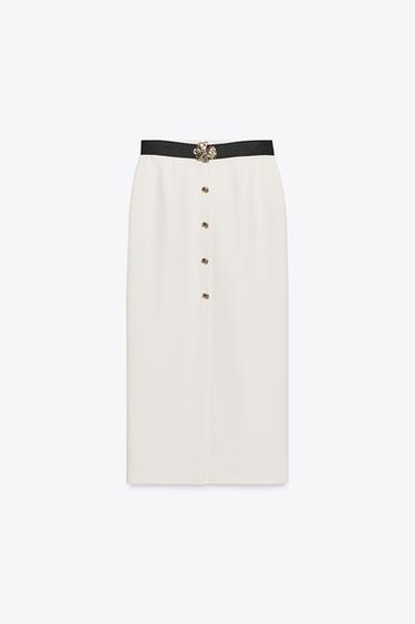 CREPE MIDI SKIRT WITH BELT - Ecru by Zara