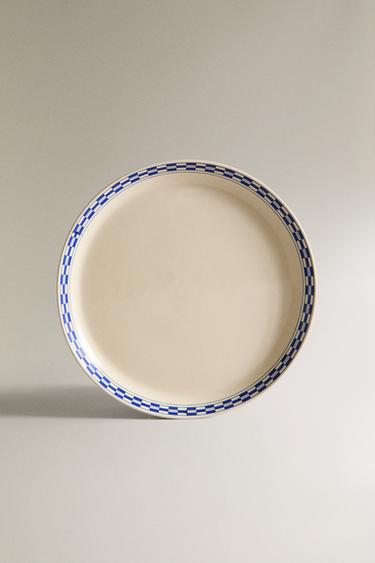 CERAMIC DINNER PLATE WITH CHECKED EDGE - Ecru by Zara