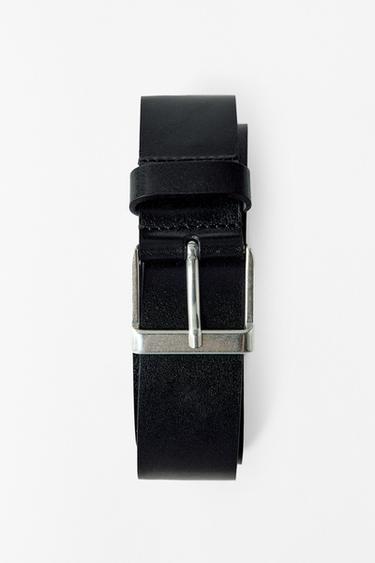 LEATHER BELT WITH SQUARE BUCKLE - Black by Zara