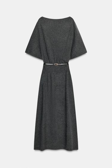 KNIT MIDI DRESS WITH BELT - Dark grey by Zara