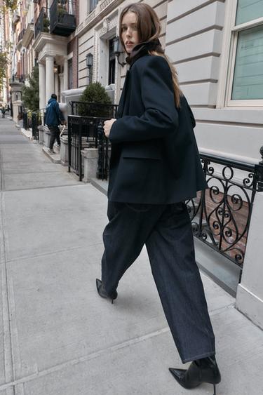 OVERSIZE DOUBLE-BREASTED TWILL BLAZER - Navy blue by Zara