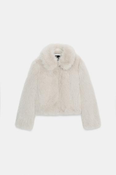 SHORT FAUX FUR COAT WITH ZIP - Grey by Zara