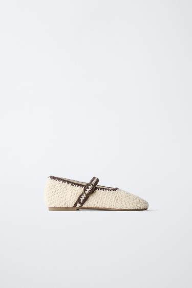 CROCHET BALLET FLATS - Ecru White by Zara