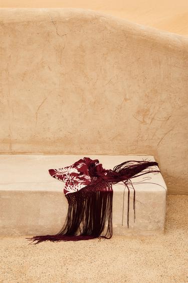 EMBROIDERED FRINGED WRAP SKIRT - Burgundy by Zara