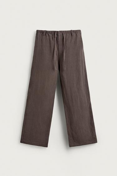 100% LINEN RELAXED FIT TROUSERS - Brown / Taupe by Zara