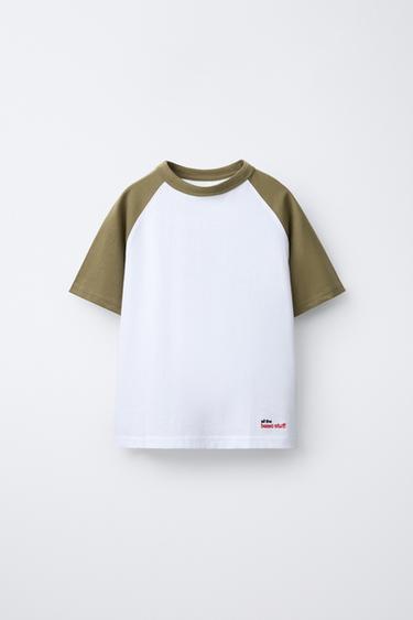EMBROIDERED TEXT RAGLAN SLEEVE T-SHIRT - White / Green by Zara
