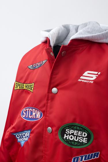 PATCH BOMBER JACKET WITH DETACHABLE HOOD - Red by Zara