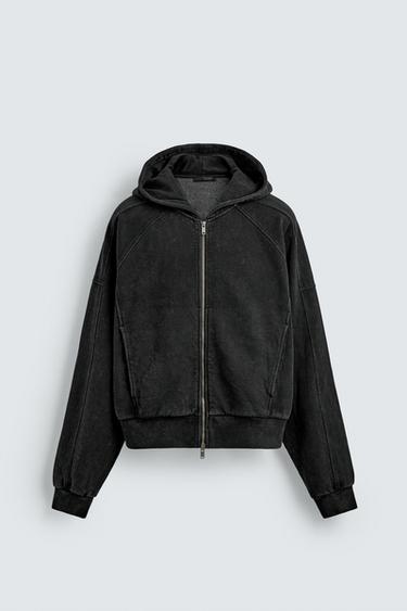 CROPPED FIT HOODIE - Dark anthracite by Zara