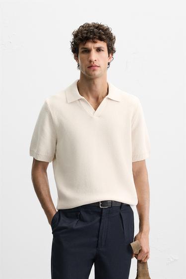 TEXTURED KNIT POLO SHIRT - Ecru by Zara