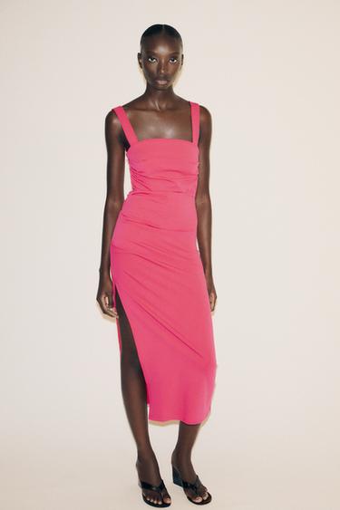 PLEATED MIDI DRESS - Fuchsia by Zara - Image 0