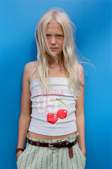 FRUIT TEXT BANDEAU TOP - Blue by Zara