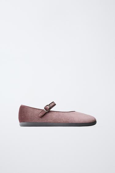 VELVET BALLET FLATS - Pink by Zara