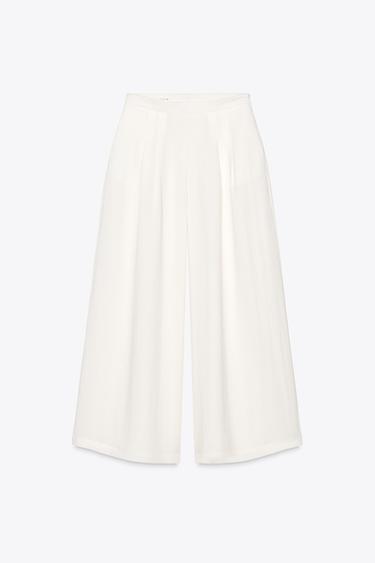 WIDE-LEG DARTED TROUSERS - Oyster-white by Zara