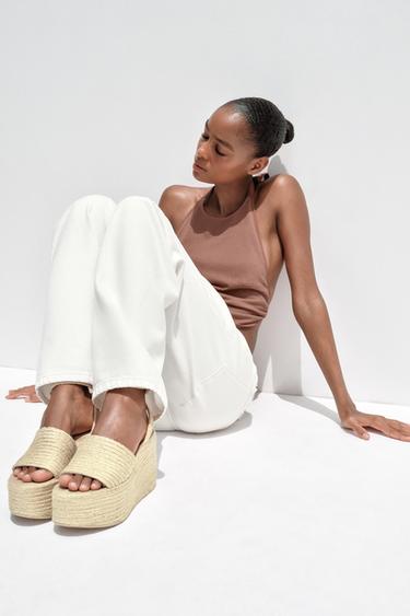 JUTE PLATFORM WEDGES - Light beige by Zara