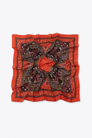 PRINTED SCARF WITH SILK - Red by Zara