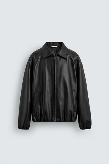 LEATHER EFFECT BOMBER JACKET - Black by Zara