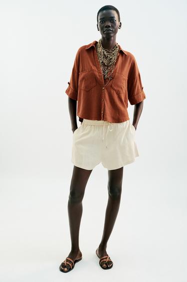 CROPPED LINEN BLEND SHIRT - Terracotta by Zara