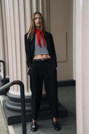 CROPPED TROUSERS WITH DARTS AND BELT - Black by Zara