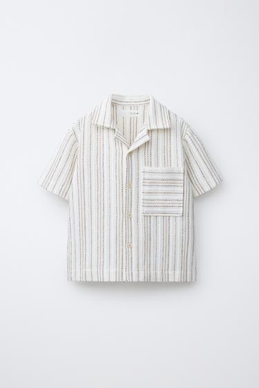 STRIPED PRINT BOWLING SHIRT - Ecru by Zara