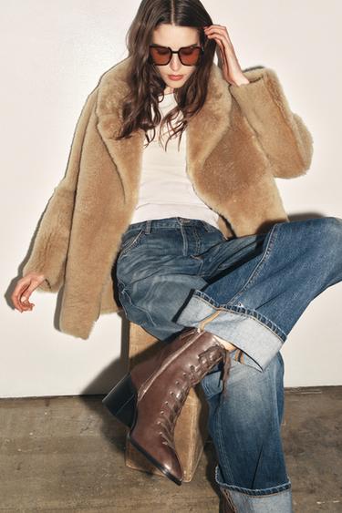 LEATHER LACE-UP ANKLE BOOTS - Taupe Grey by Zara
