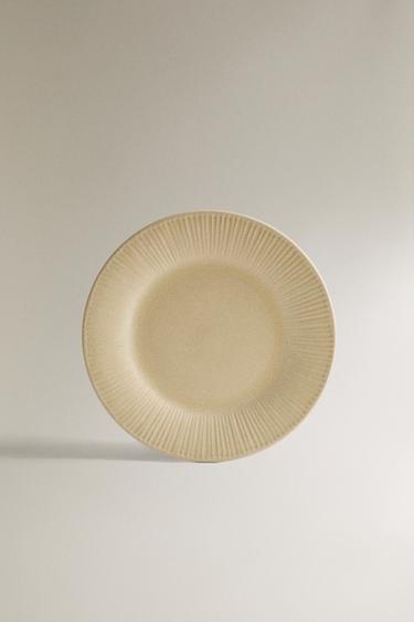 SCORED STONEWARE DESSERT PLATE - Dark beige by Zara