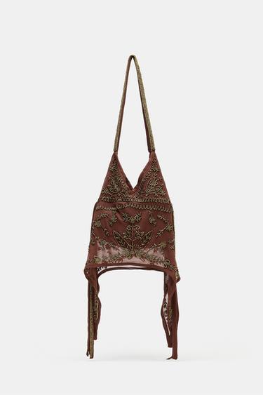 RHINESTONE BUCKET BAG - Burgundy Red by Zara