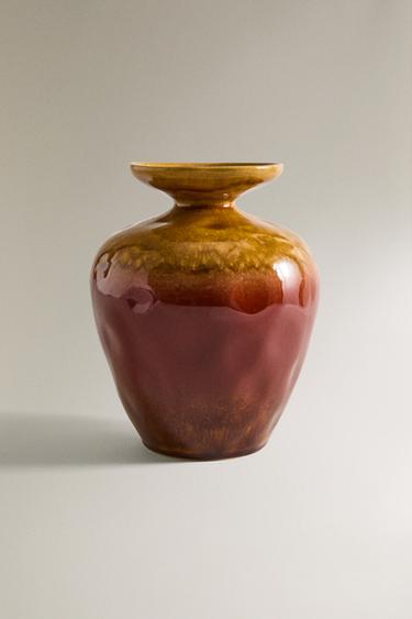 WIDE COLOURED CERAMIC VASE - Khaki by Zara
