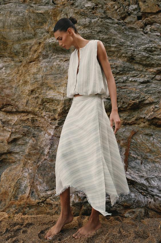 ASYMMETRIC MIDI SKIRT - Ecru / Navy by Zara - Image 0