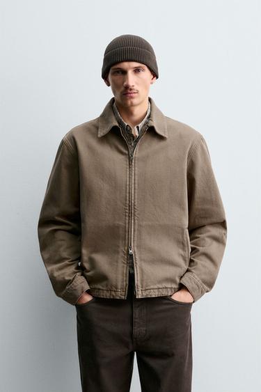 DENIM ZIP-UP JACKET - Brown / Taupe by Zara