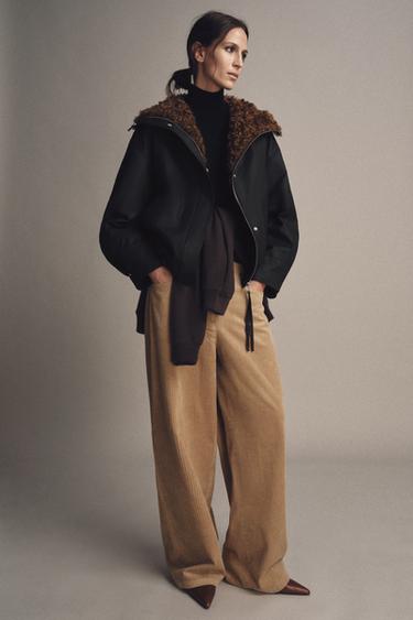 ZW COLLECTION WIDE-LEG CORDUROY TROUSERS - camel by Zara