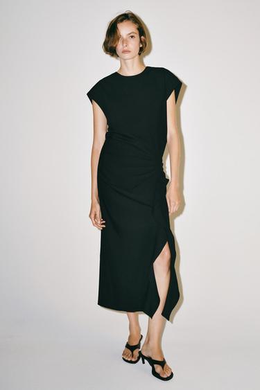 ZW COLLECTION DRAPED MIDI DRESS - Black by Zara