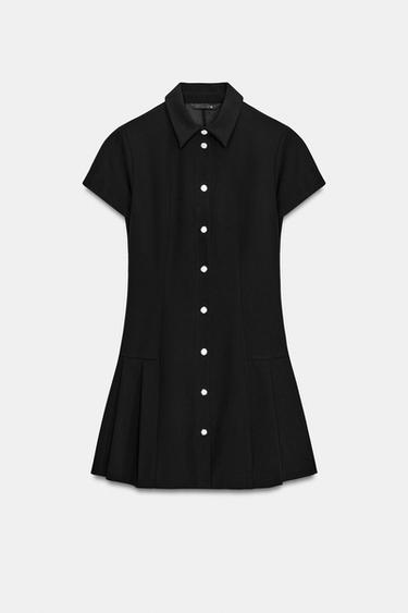 SHORT DRESS WITH BOX PLEATS - Black by Zara