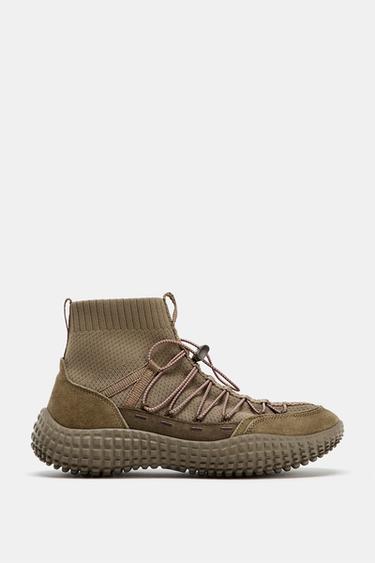 STRETCH HIGH-TOP SNEAKERS - Khaki Green by Zara