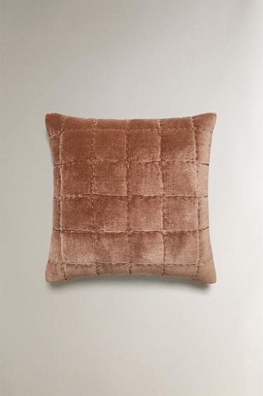 CHECK VELVET CUSHION COVER FOR QUILTS - Pink by Zara