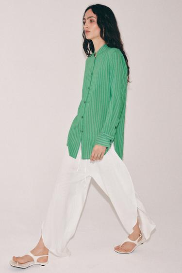 ZW COLLECTION STRIPED BIB SHIRT - Green by Zara