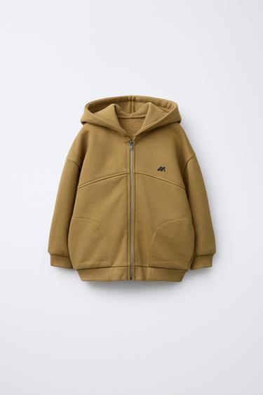 EMBOSSED LOGO ZIP-UP HOODIE - Khaki by Zara