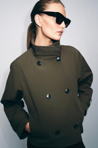 SHORT DOUBLE-BREASTED TRENCH COAT - Dark khaki by Zara