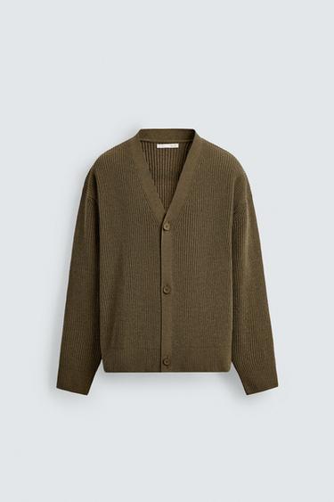 TEXTURED RELAXED FIT CARDIGAN - Khaki by Zara