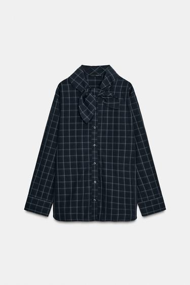 CHECK POPLIN SHIRT WITH POCKET SQUARE - Blue / Navy by Zara