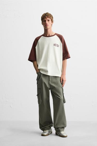 COLOUR BLOCK T-SHIRT WITH SLOGANS - Oyster-white by Zara - Image 0
