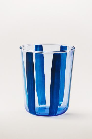 GLASS TUMBLER WITH LINE DESIGN - Blue by Zara