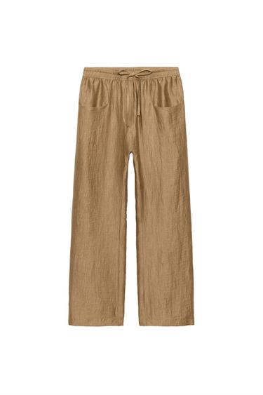 LINEN BLEND TROUSERS ZW COLLECTION - Mid-camel by Zara