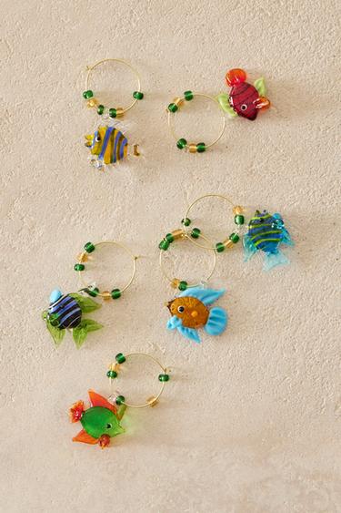 FISH GLASS CHARMS (PACK OF 6) - Yellow by Zara