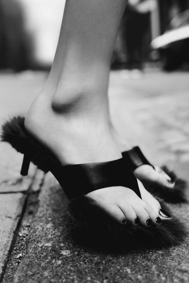 LIMITED EDITION LEATHER KITTEN HEEL SANDALS WITH SHEEPSKIN INSOLE - Black by Zara - Image 0