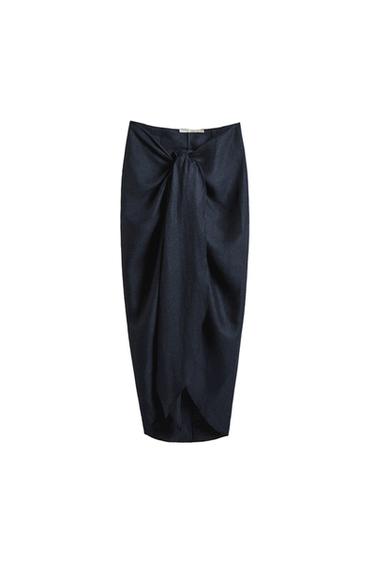 LONG LINEN BEACH SARONG WITH KNOT - Blue by Zara